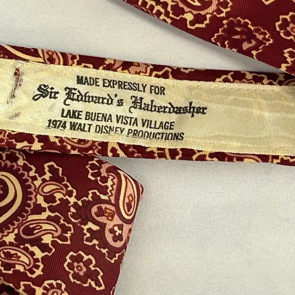 Vintage 1974 Walt Disney World Sir Edward’s Haberdasher Paisley Necktie USA